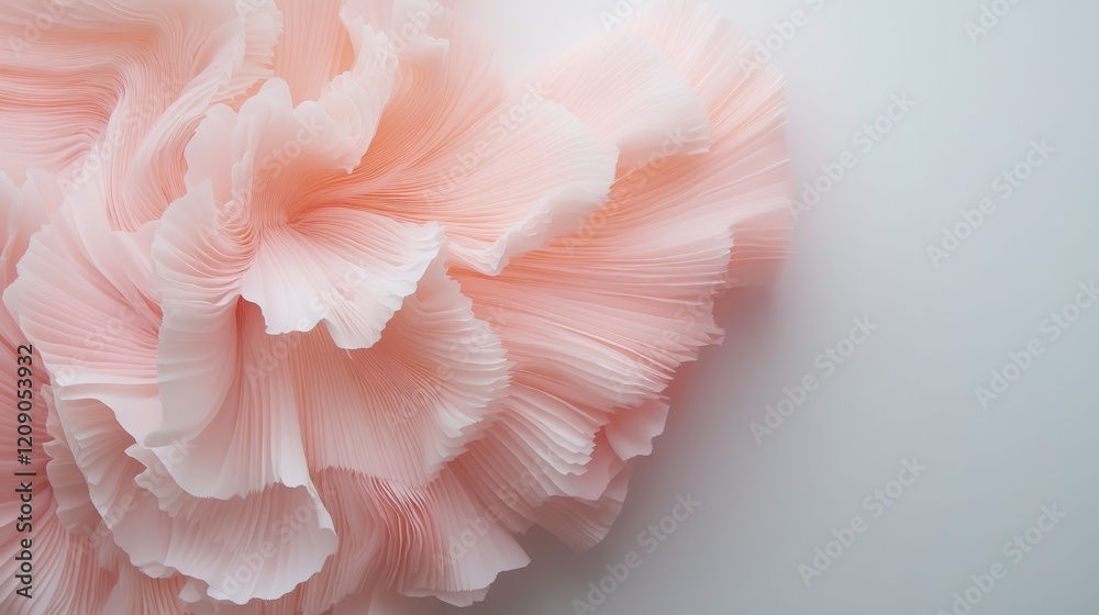 A detailed close-up view of a delicate pink flower resting on a smooth white surface, highlighting its intricate petals and soft colors. A detailed close-up view of a delicate pink flower resting on a smooth white surface, highlighting its intricate petals and soft colors.