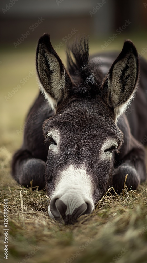 Adorable Donkey Resting in Hay Adorable Donkey Resting in Hay
