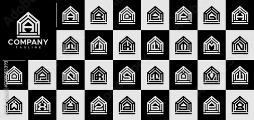 Line home building initial letter A-Z logo set
