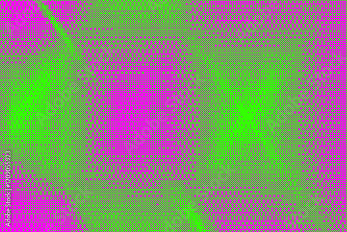Pixel background with bitmap pattern. Retro game dotted gradient effect. Vector dither gradation. Abstract glitch digital noise. Grainy pink and green halftone vintage wallpaper