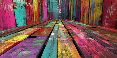 A Wooden pallet, blending vivid colors and sharp contrasts for an artistic effect photo