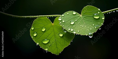Heart-shaped Leaf with Raindrops - Symbol of Love and Nature's Beauty 