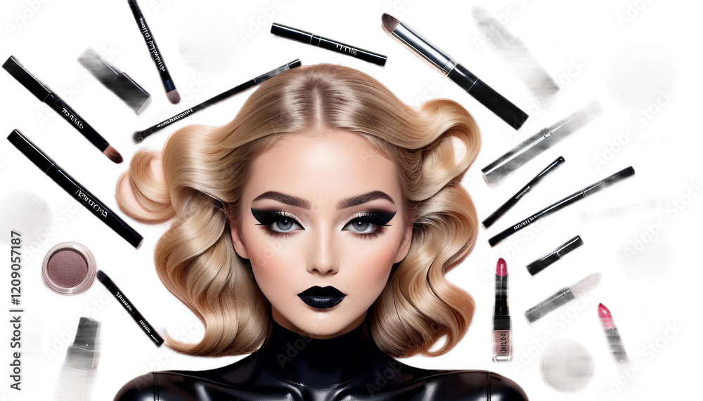 beauty model fashion lushes long make girl black lipstick eyelash make-up up lash white woman gothic glamour lip art eye pale dark look high face skin