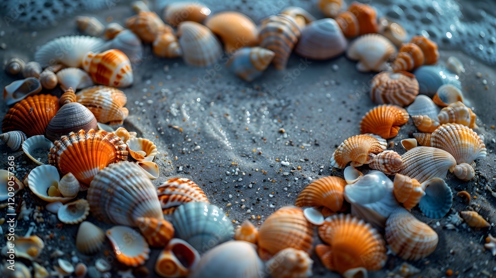 Fototapeta premium A friendship message written on beach sand surrounded by seashells and pebbles.