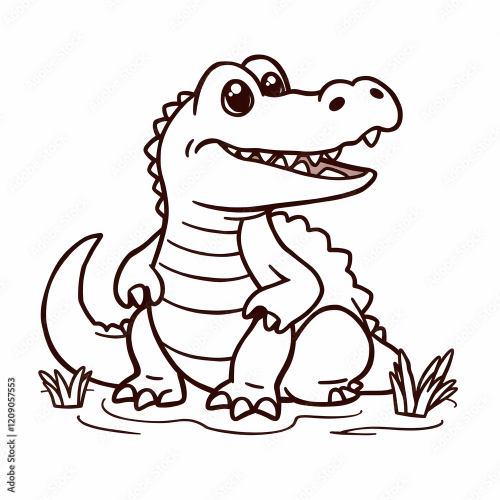 Fototapeta premium Coloring Page Outline of Cute crocodille