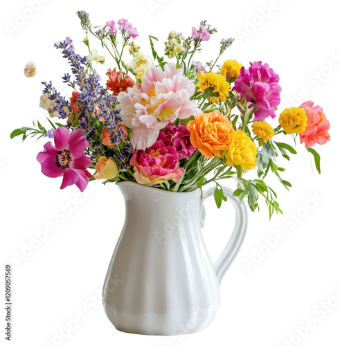 Wallpaper Mural PNG A white enamel pitcher filled with colorful wildflowers windowsill blossom nature. Torontodigital.ca