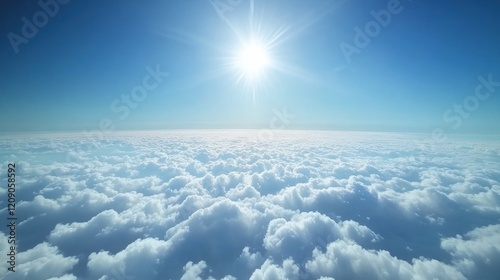 Heavenly Cloudscape: A Stunning Aerial View of a Sea of Clouds Under a Bright Sun