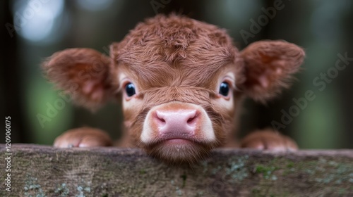 A brown cow peers curiously over a rustic wooden fence, showcasing its gentle demeanor and the charm of rural life.