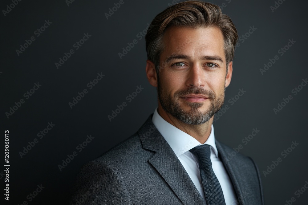 Close up of businessman over dark gray background, Generative AI Close up of businessman over dark gray background, Generative AI