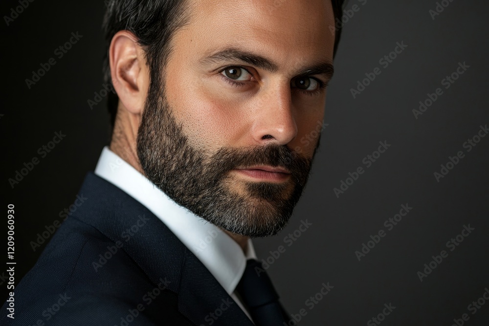 Close up of businessman over dark gray background, Generative AI Close up of businessman over dark gray background, Generative AI