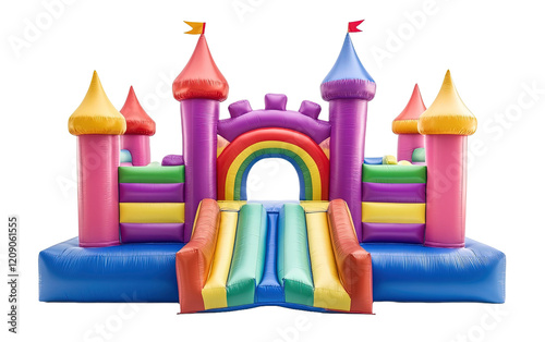 Colourful bouncy castle for kid on transparent or white background