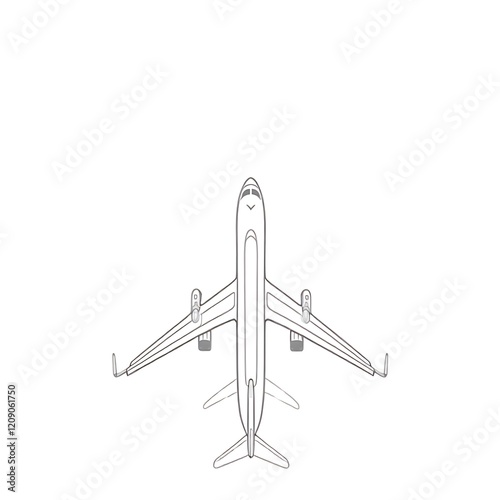 Airplane Top View Line Drawing Illustration