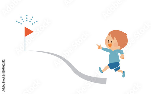 ゴールを目指し走る子供のイメージイラスト