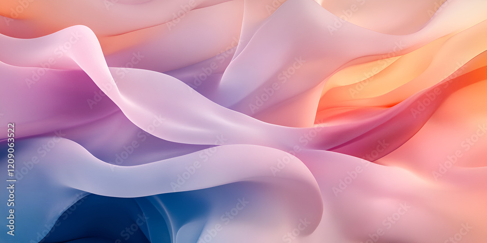 Obraz premium Pastel Dream: Swirling pastel fabrics in shades of lilac, peach, and blue create a dreamy, abstract composition. The soft, flowing textures evoke a sense of serenity and tranquility. 