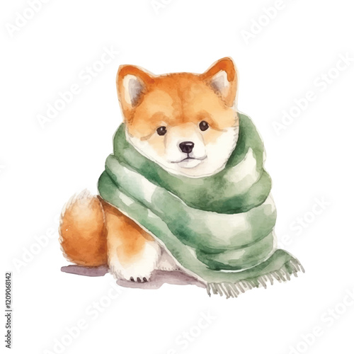 watercolors Cute shiba inu dog isolated illustration