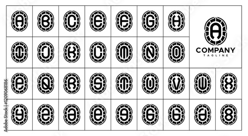 Abstract capsule monogram A-Z letter logo set