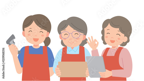 物流センターで働く笑顔の女性達