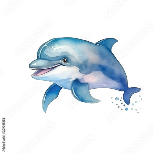 watercolors A playful dolphin jumping isolated illustration