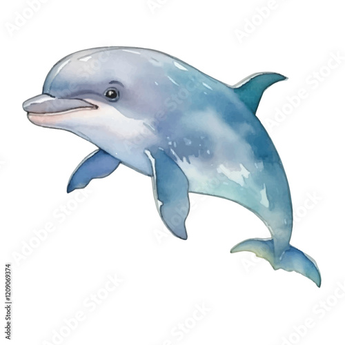 watercolors A playful dolphin jumping isolated illustration