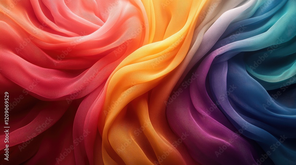 Colorful silk fabric swirls, textured background, design element Colorful silk fabric swirls, textured background, design element