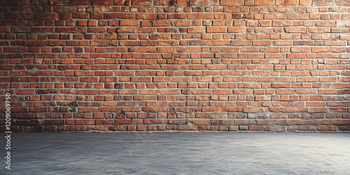 Ein leerer Loft-Raum mit einer Backsteinmauer bietet eine minimalistische und industrielle Kulisse und reichlich Platz für kreative und generative Designkonzepte. Hintergrund Fotostudio photo