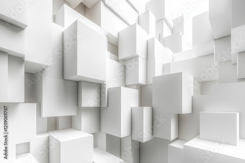 Abstract White Cube Geometric Composition Minimalist Design