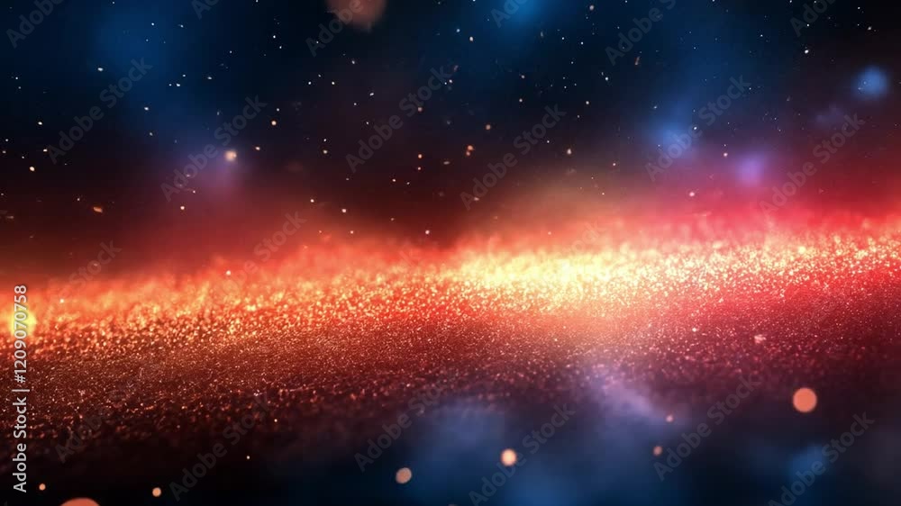 Cosmic Firestorm: A mesmerizing abstract background with a fiery orange and red galaxy amidst a deep blue starry sky. The image evokes feelings of awe and wonder.