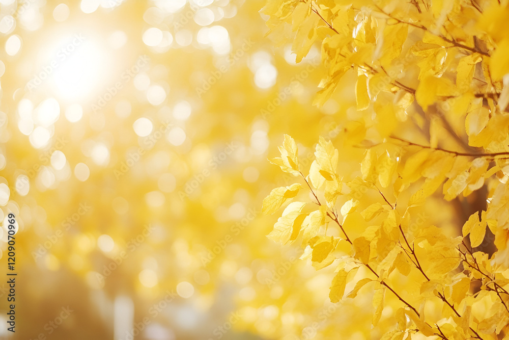 Φωτογραφία Golden Autumn Glow: Sunlit branches laden with vibrant yellow leaves, a bokeh effect creating a warm and dreamy autumnal scene