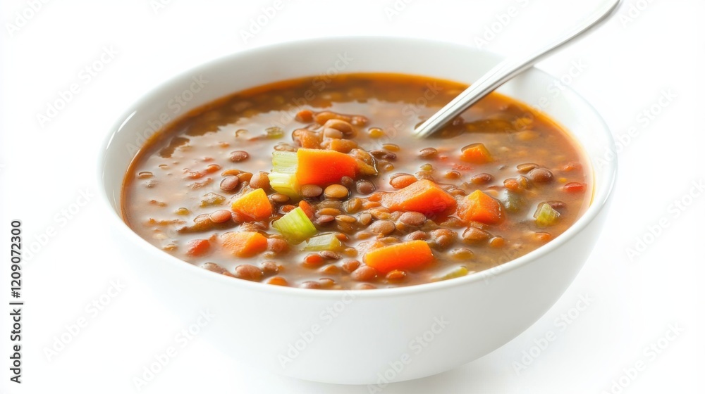 A bowl of hearty lentil soup with carrots, celery, and tomatoes A bowl of hearty lentil soup with carrots, celery, and tomatoes