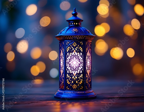 Elegant Blue Ramadan Lantern Festive Decor Light photo