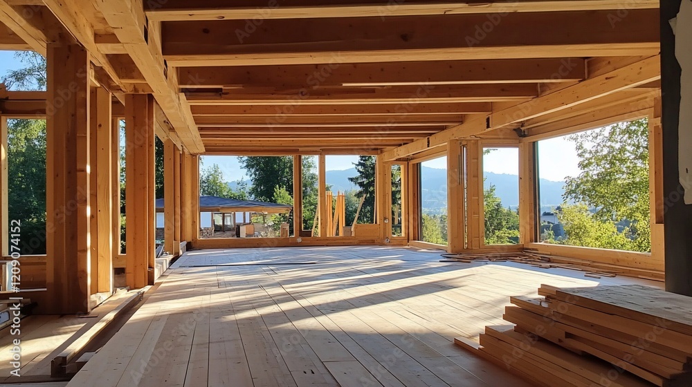 Mountain view timber frame house construction Mountain view timber frame house construction