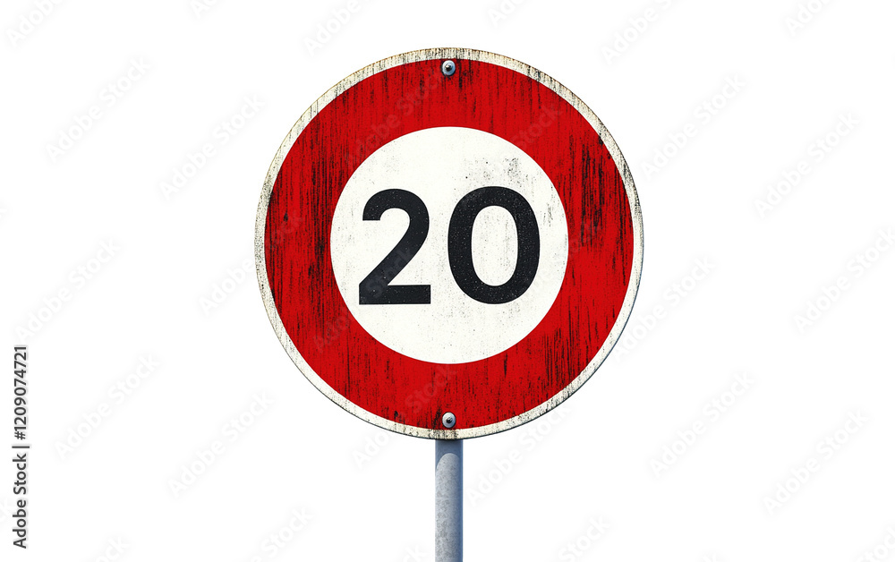 20 km of a circular speed limit sign on transparent or white background 20 km of a circular speed limit sign on transparent or white background