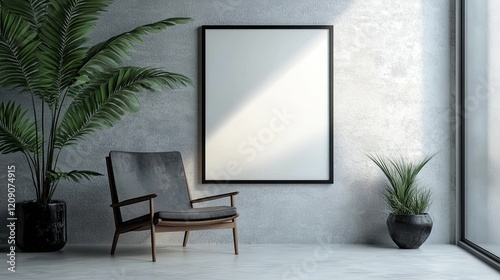 Frame mockup, ISO A paper size. Living room wall poster mockup. Interior mockup with house background. Minimal interior design. 3D render cozzy photo