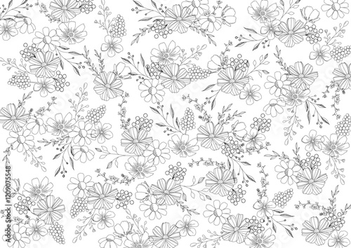 可愛らしい花の線画の背景イラスト