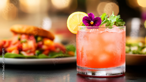 Wallpaper Mural Refreshing Pink Cocktail with Citrus Garnish and Edible Flower on a Restaurant Table Torontodigital.ca