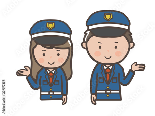案内や説明をする男女警備員の上半身イラスト