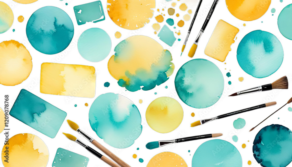 background hand painted watercolor card bisness turquoise yellow abstract texture water colours paper summer design illustration pattern vintage white blue