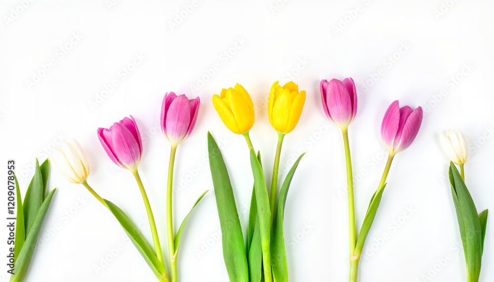 Colorful tulips arranged in spring composition, celebration of Easter Colorful tulips arranged in spring composition, celebration of Easter