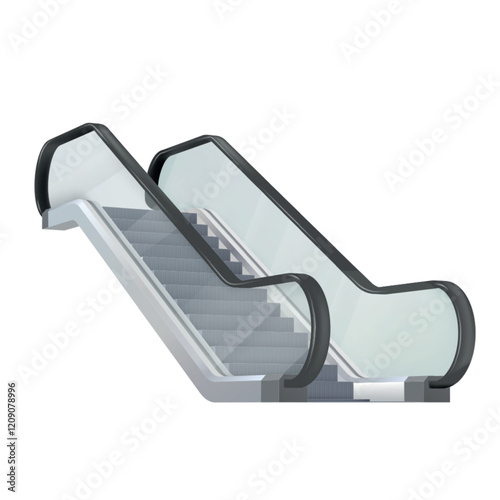 Escalator viewed from an angle on a clean white background showcasing its modern design and structure