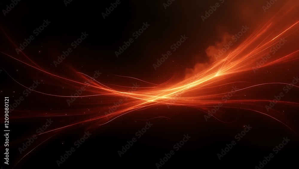 Obraz premium Futuristic dark abstract background with glowing fiery light trails, creating a dramatic and vibrant visual effect for modern designs