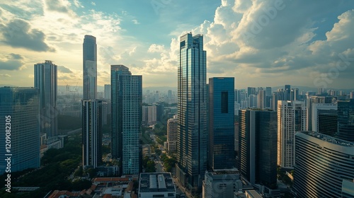 Cityscape sunset aerial view, skyscrapers, urban development, KL, Malaysia photo