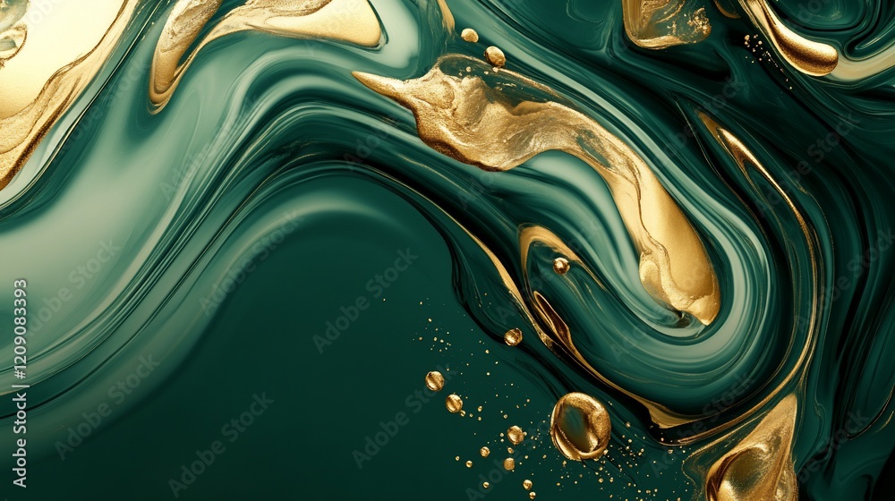 Emerald green gold liquid swirls abstract art background Emerald green gold liquid swirls abstract art background