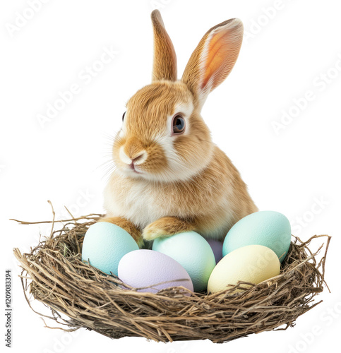 PNG Cute rabbit eggs easter nest.