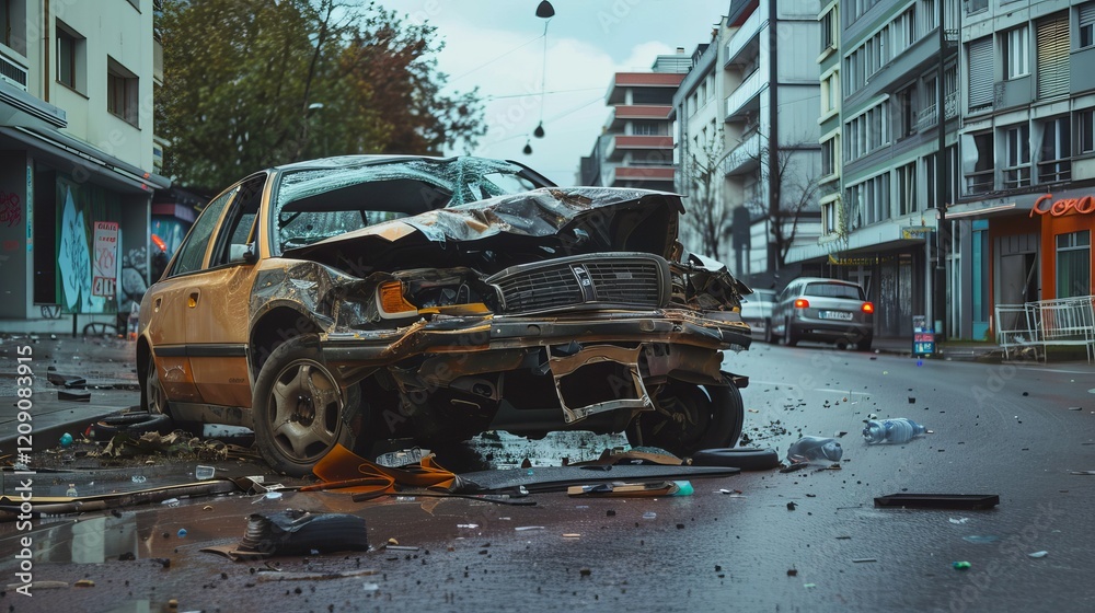 Fototapeta premium Car accident on the road in the city at night