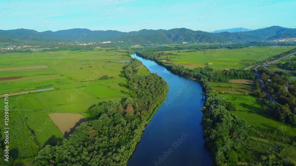 Aerial View of river, Beautiful Aerial View of African Jungles forest and River, Landscape in aerial drone shot. Adove calm tranquil river in Jijel Algeria North Africa, River and green fores trees. Aerial View of river, Beautiful Aerial View of African Jungles forest and River, Landscape in aerial drone shot. Adove calm tranquil river in Jijel Algeria North Africa, River and green fores trees.