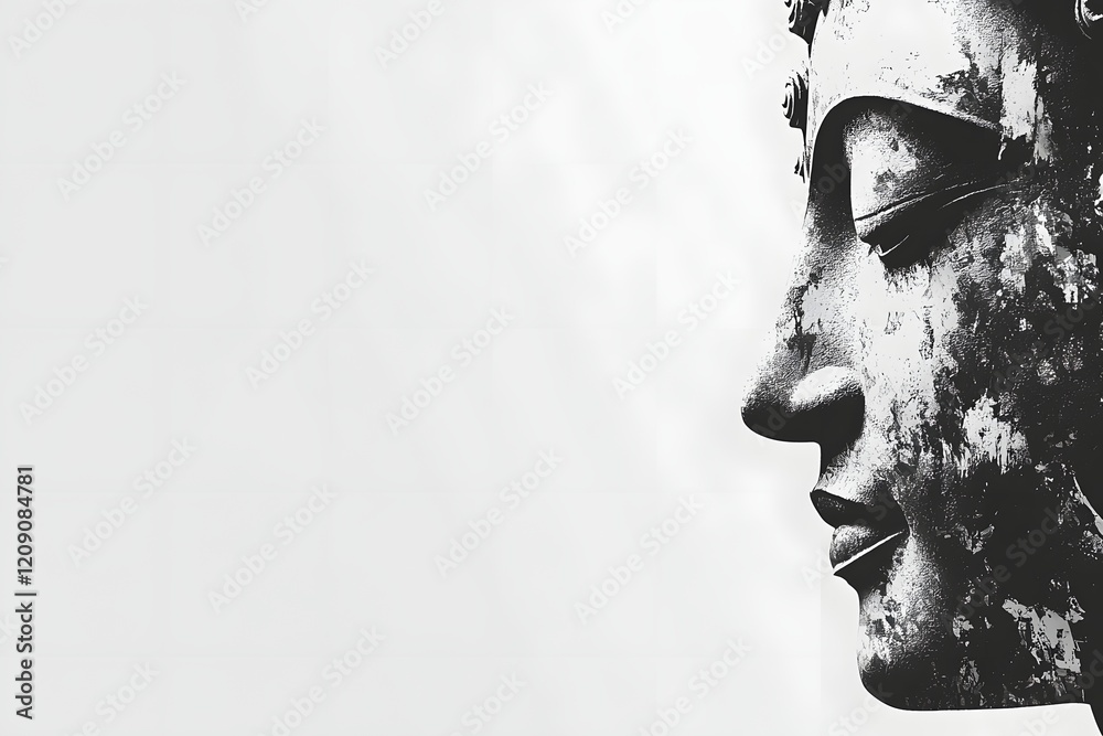Minimalist Portrait of Buddha in Serene Monochrome Contemplation Minimalist Portrait of Buddha in Serene Monochrome Contemplation
