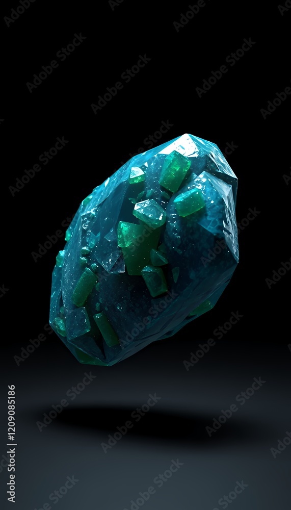 Luminous Teal Gemstone with Embedded Crystals: A 3D Rendered Digital Art Piece Luminous Teal Gemstone with Embedded Crystals: A 3D Rendered Digital Art Piece