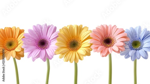 A seamless pattern of colorful gerbera daisies, vector illustration, white background, 