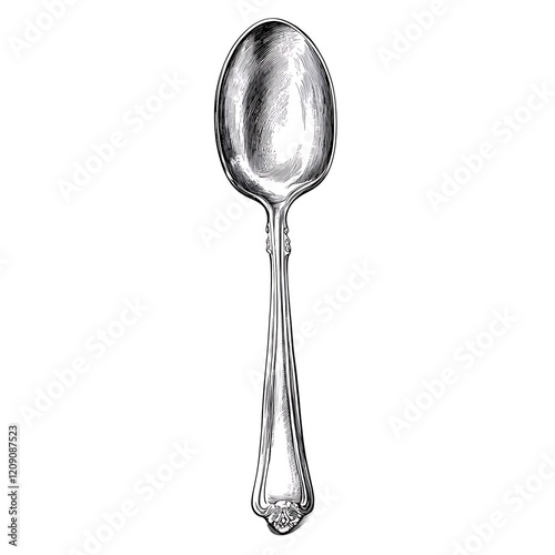 Silver spoon illustration, isolated on white.