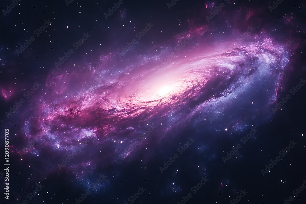 Fototapeta premium Spiral galaxy with purple and pink hues.